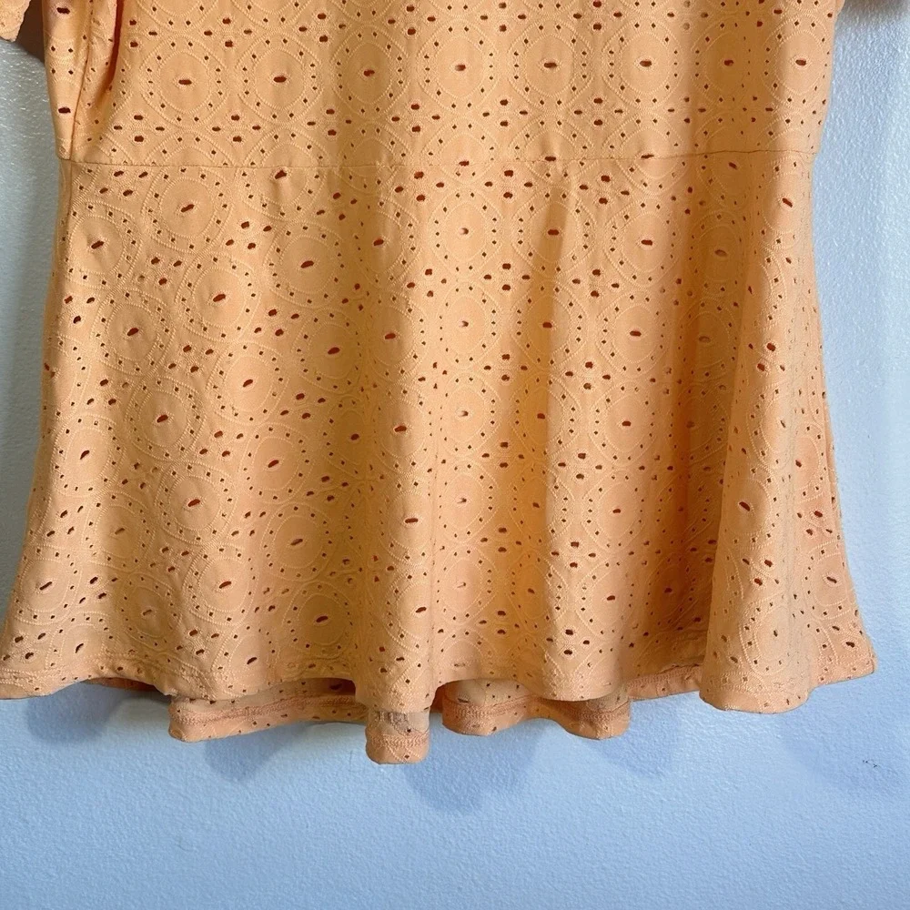 Isaac‎ Mizrahi Live Womens Orange Eyelet V Neck Short Sleeve Tunic Top M